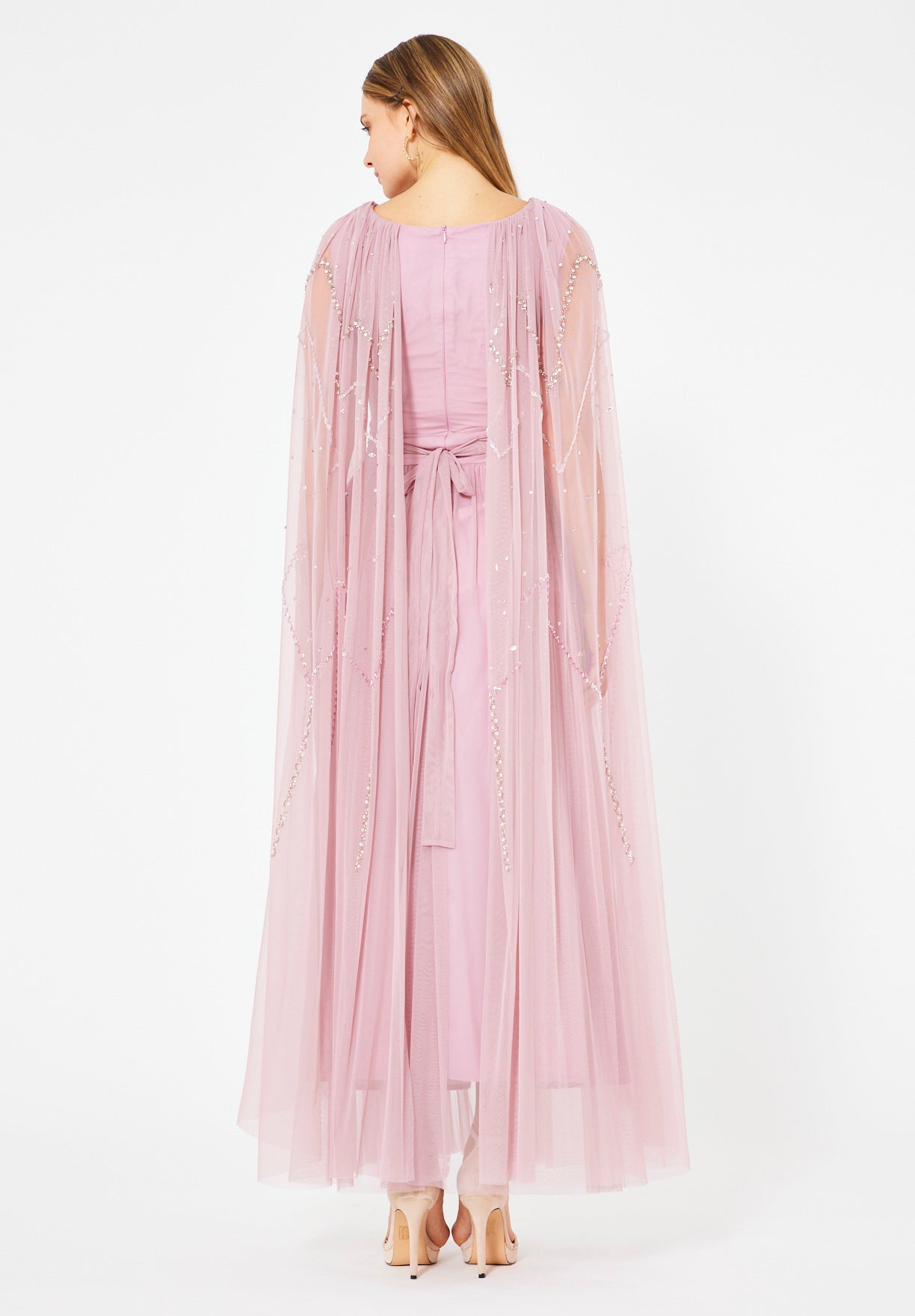 Ethereal Tulle Gown with Embellished Cape Sleeves