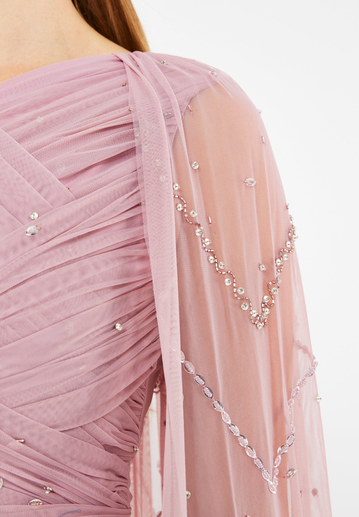 Ethereal Tulle Gown with Embellished Cape Sleeves