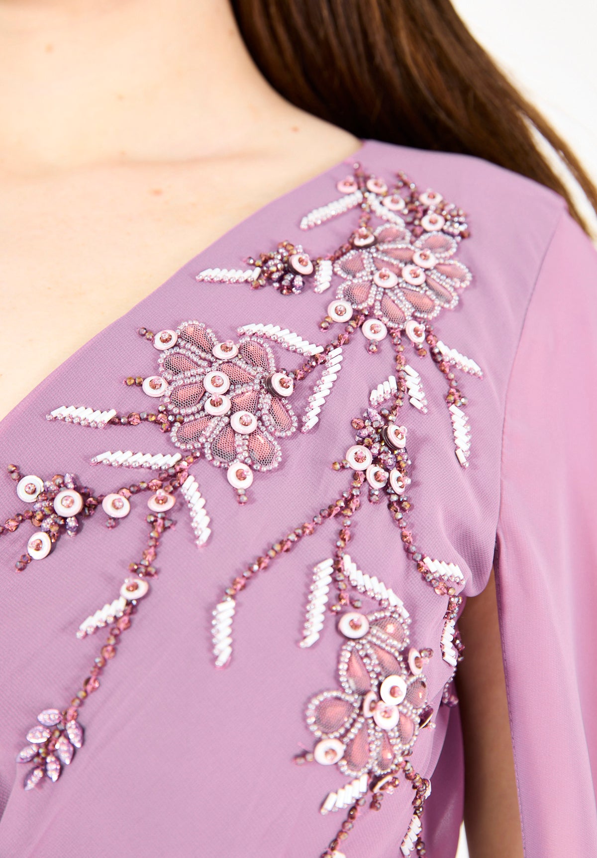 Embellished Chiffon Cape Gown