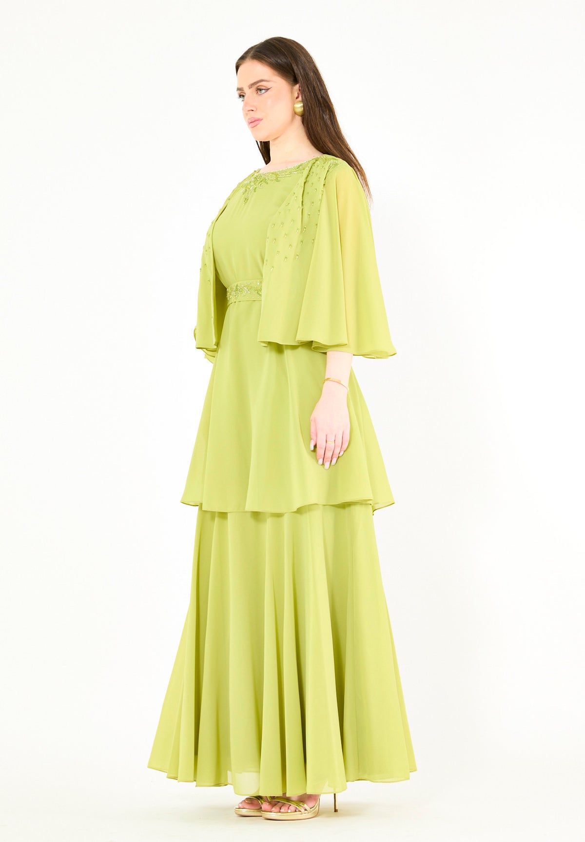 Embellished Layered Cape Dress
