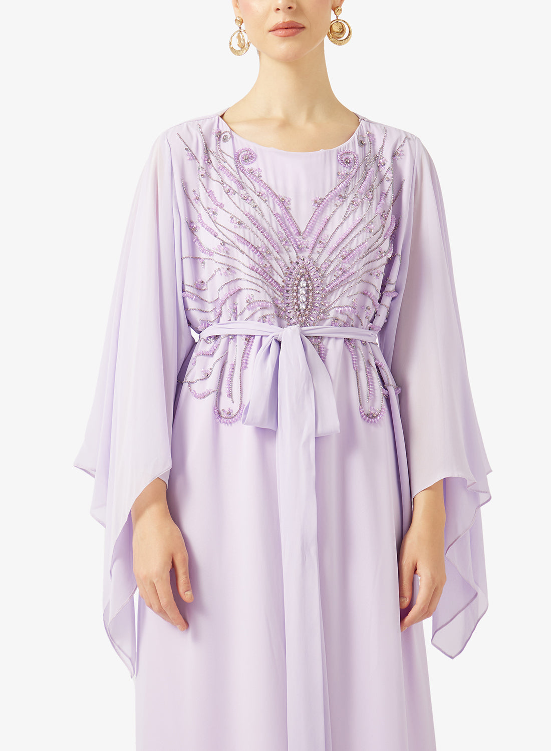 Embellished Chiffon Cape Gown