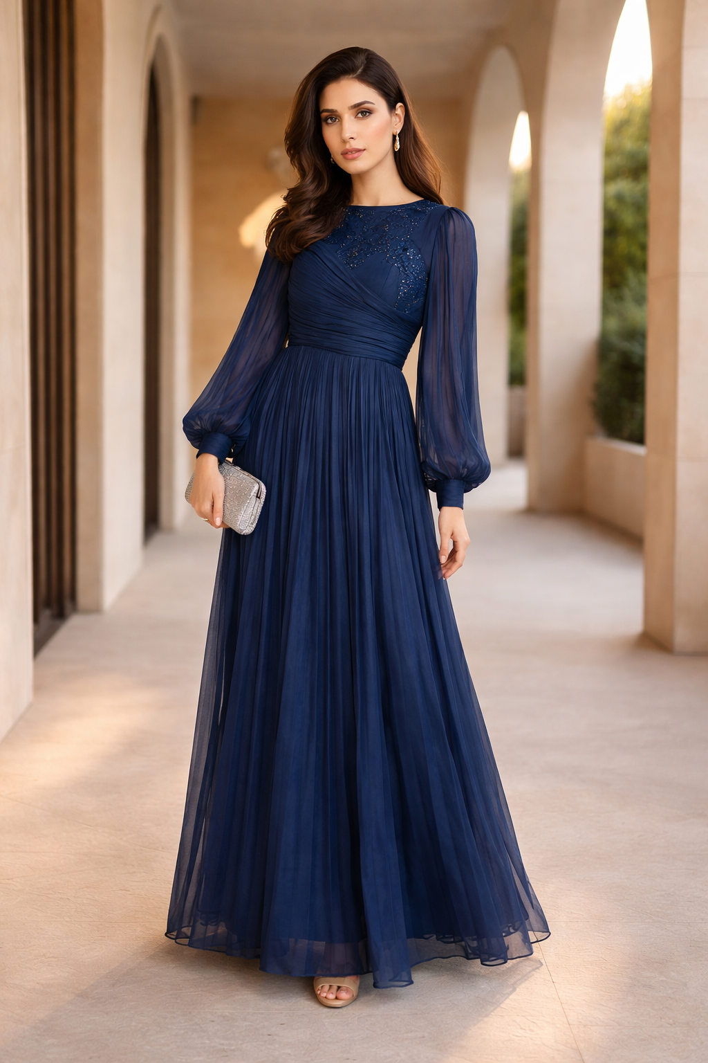 Wrap-Style Draped Embellished Gown In Soft Organza