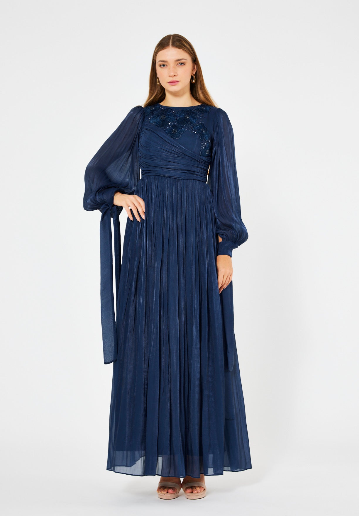 Wrap-Style Draped Embellished Gown In Soft Organza