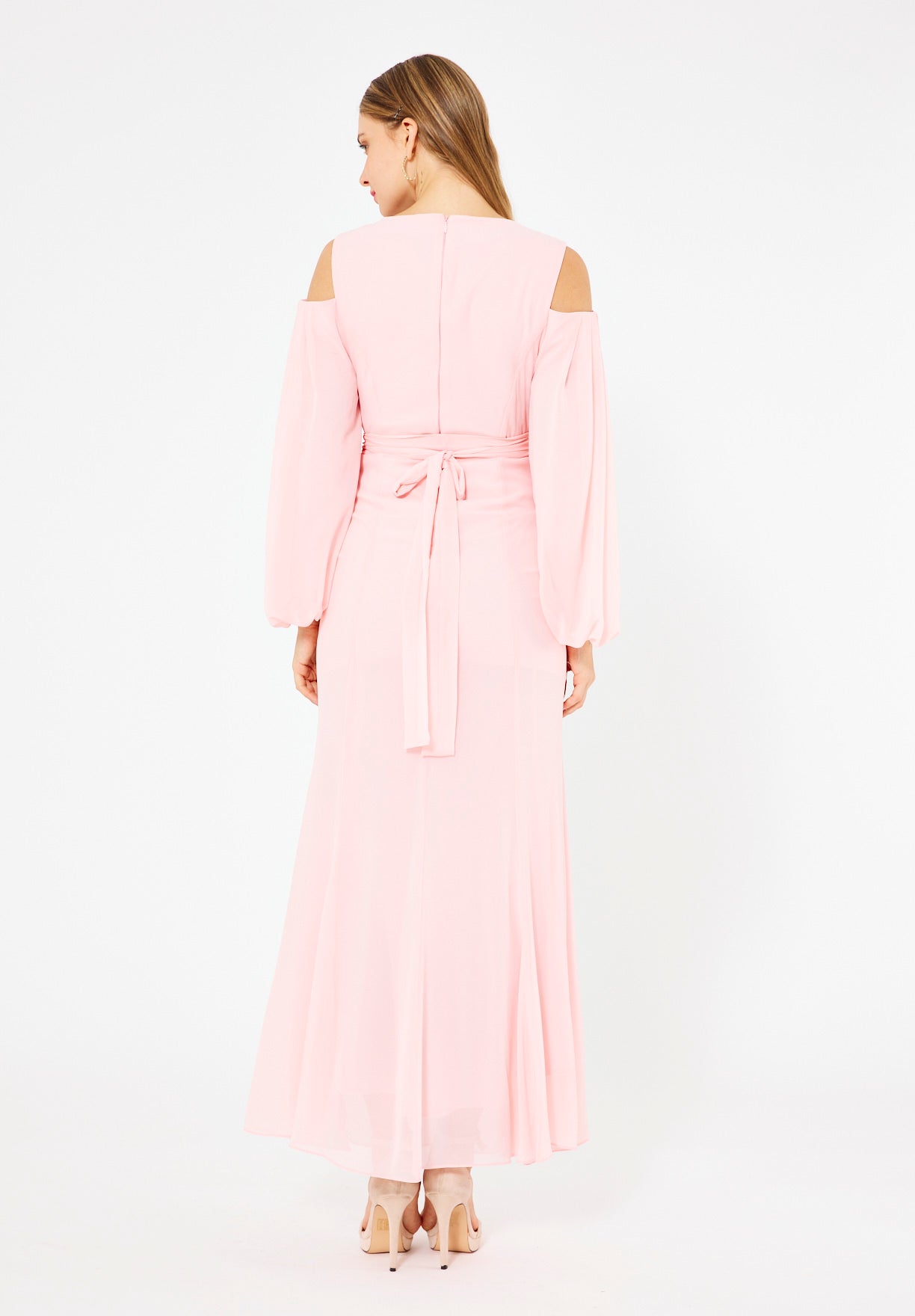 Ethereal Embellished Cold-Shoulder Gown in Crepe