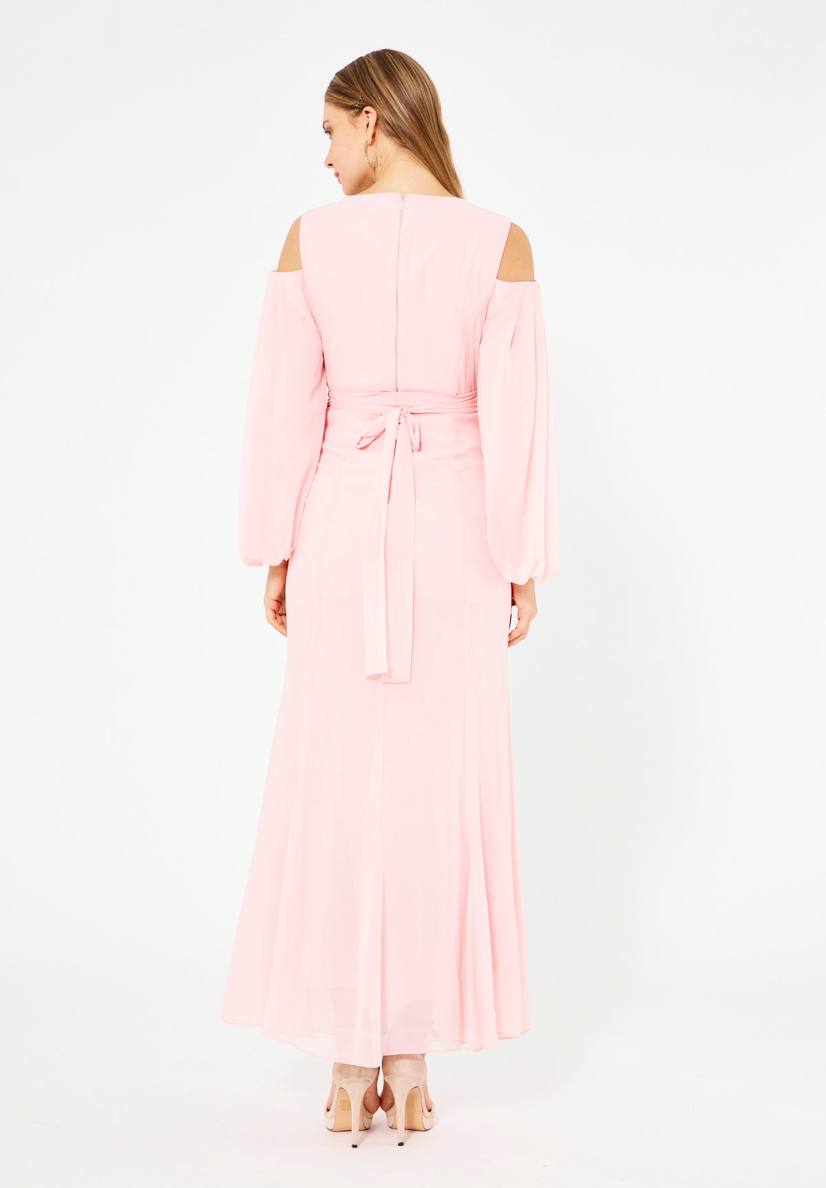 Embellished Cold-Shoulder Chiffon Gown