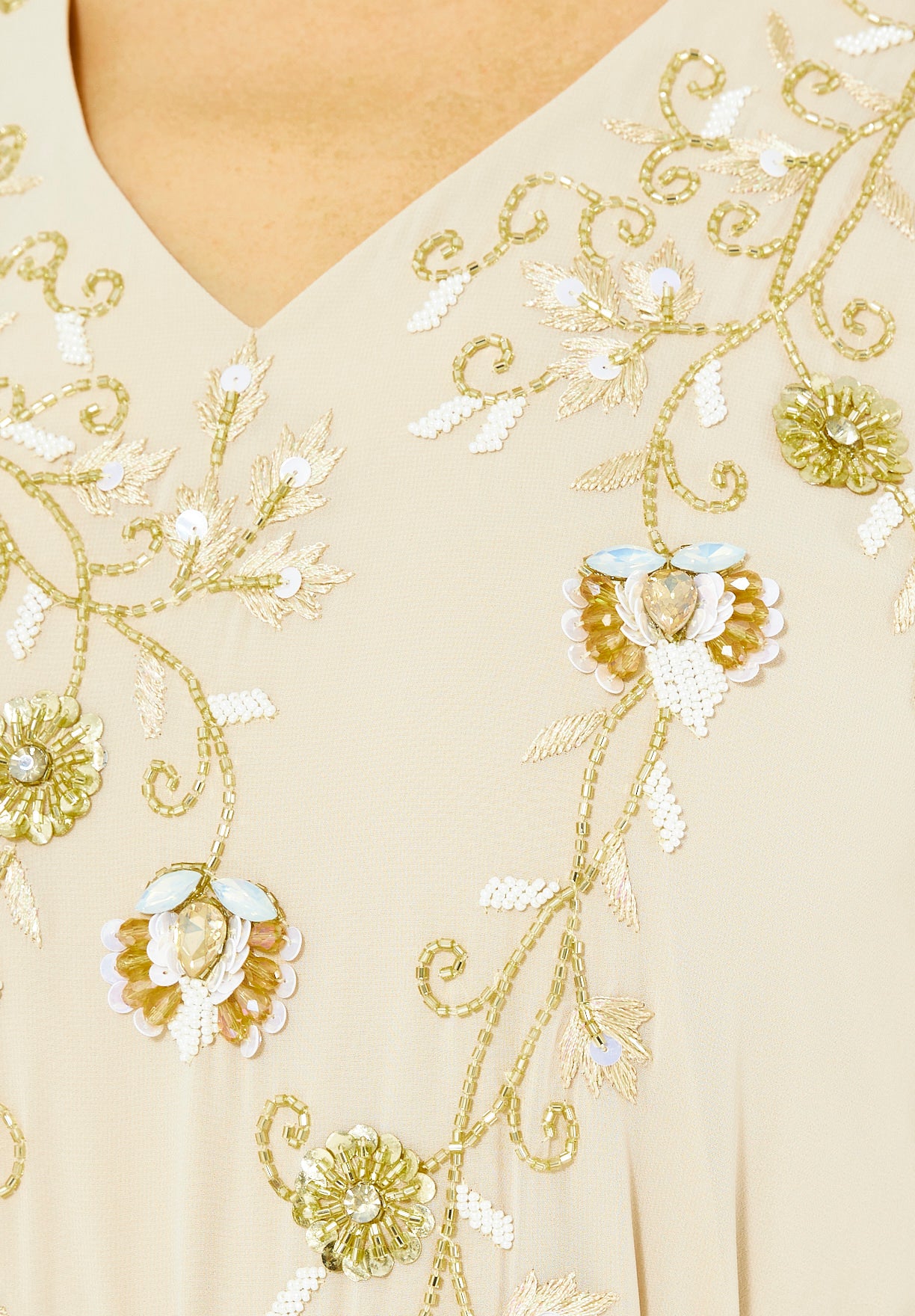 Emerald Blossom Embroidered Chiffon Gown