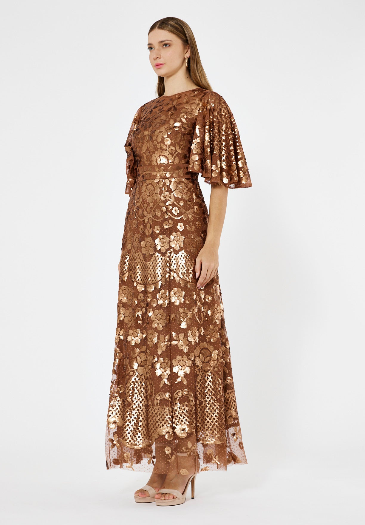 Radiance Sequin Evening Gown with Dot Tulle