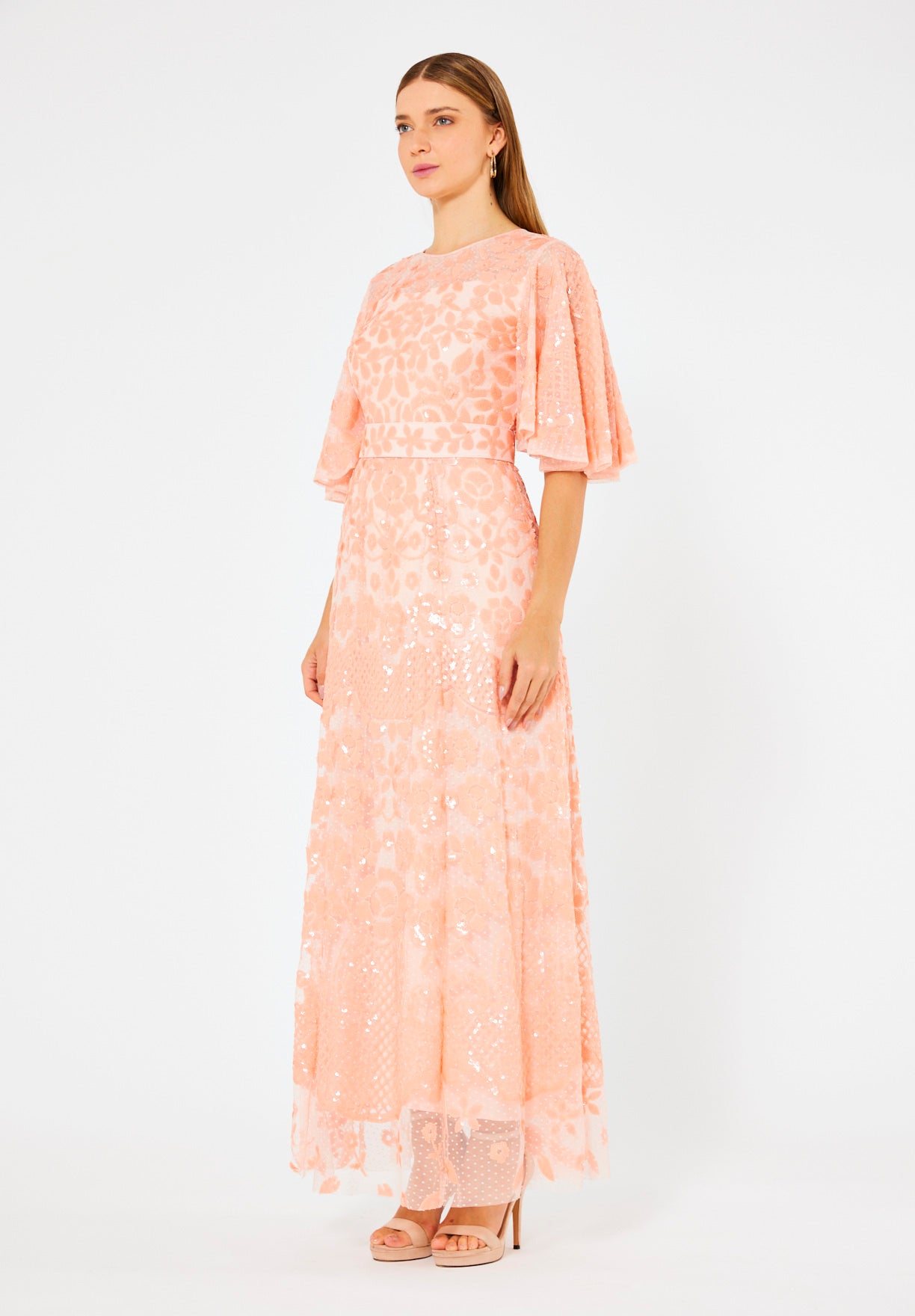 Radiance Sequin Evening Gown with Dot Tulle