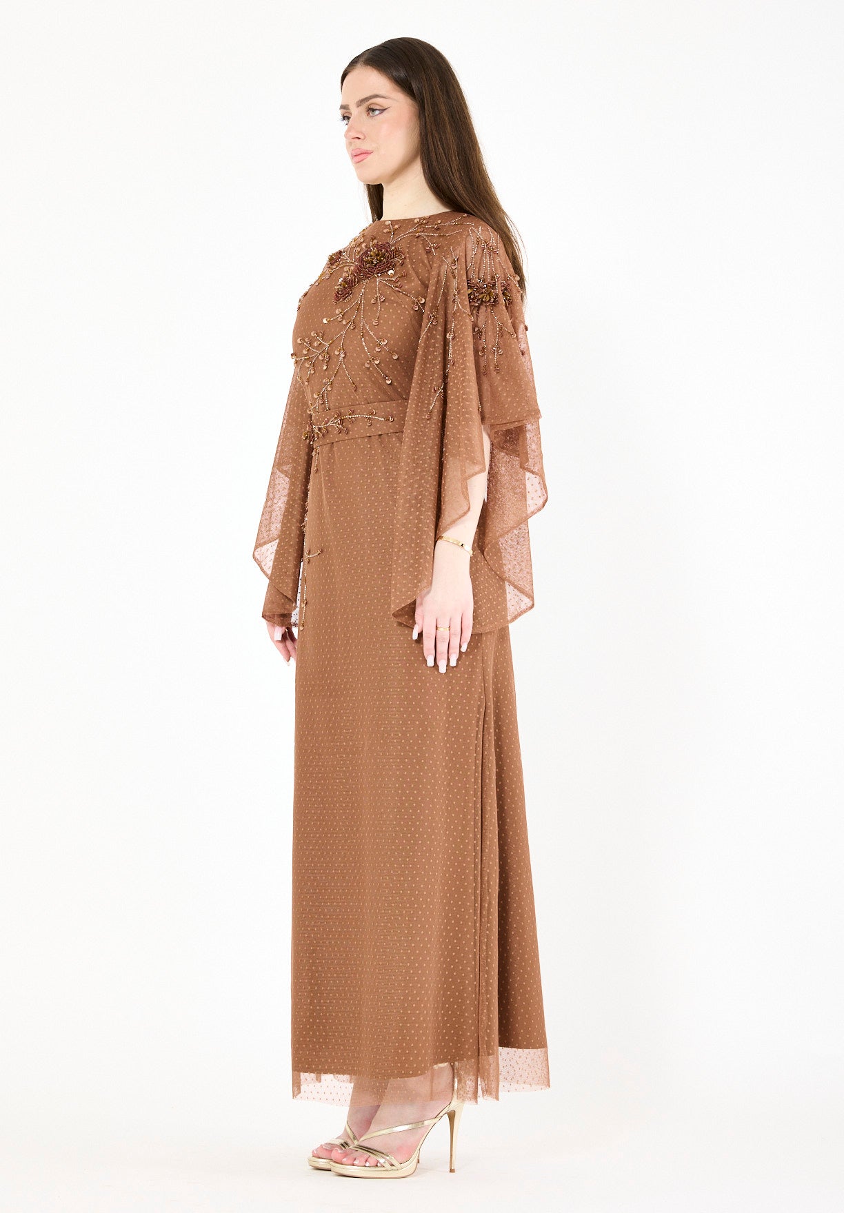 Abstract Floral Motifs Embellished Gown
