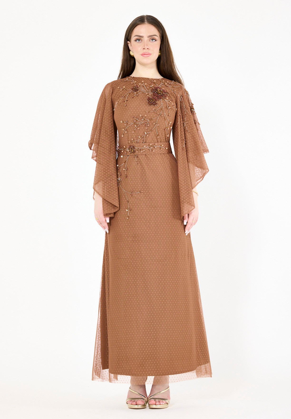 Abstract Floral Motifs Embellished Gown