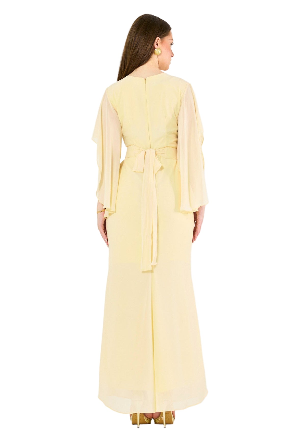 Elegant Draped Gown with Embellished Chiffon Details