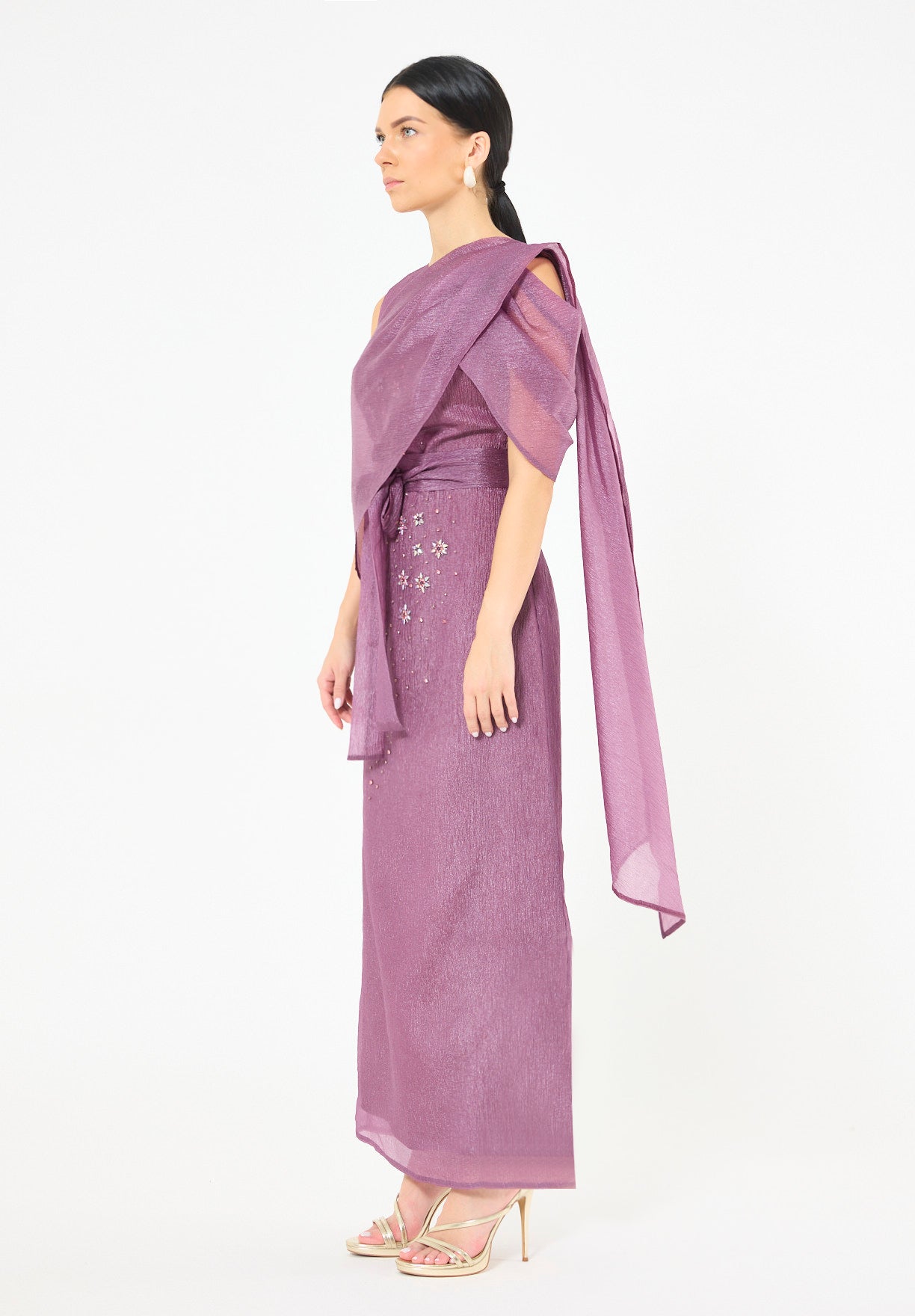 Embellished Drape Overlay Gown
