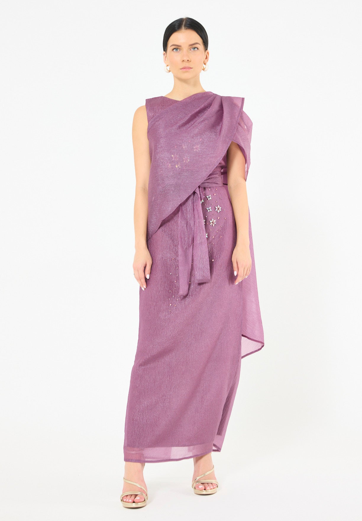 Embellished Drape Overlay Gown