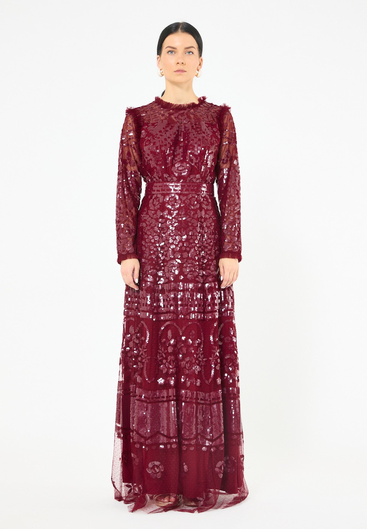 Sequin Embellished Dotted Tulle Gown