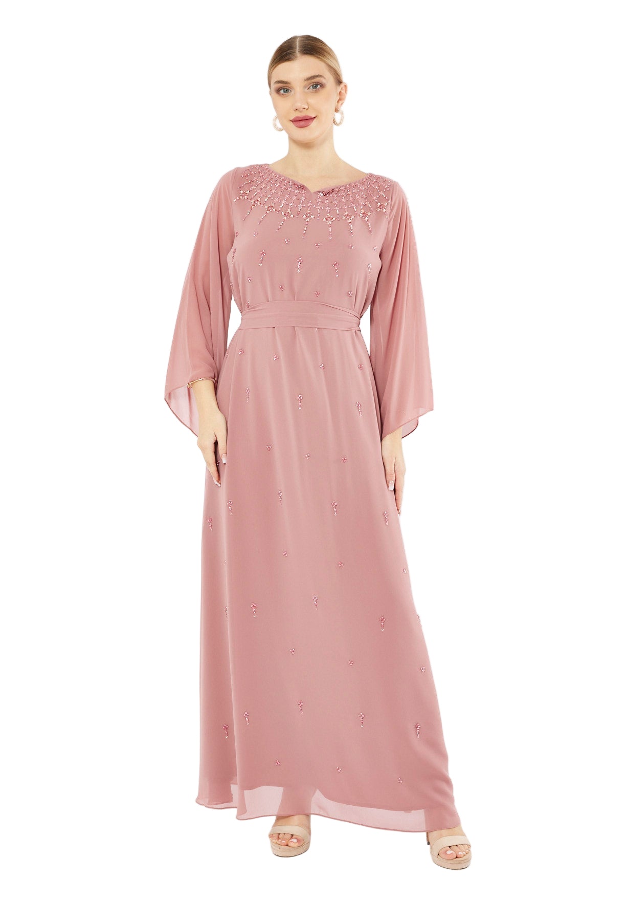 Beaded Chiffon Celeste Flow Gown