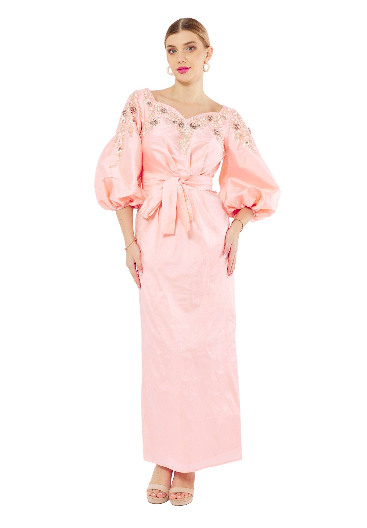 Bloom Grace Embellished Puff Sleeve Gown
