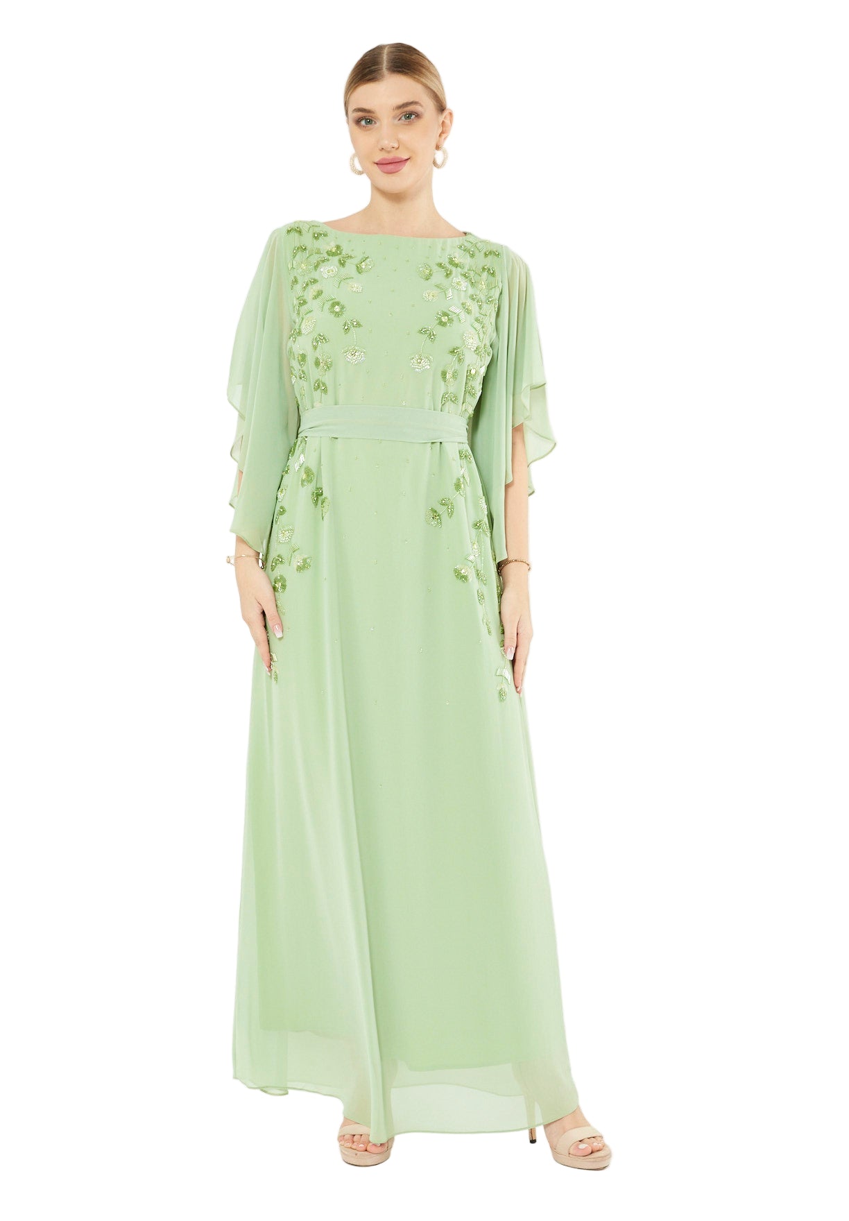Meadow Bloom Chiffon Cape Gown
