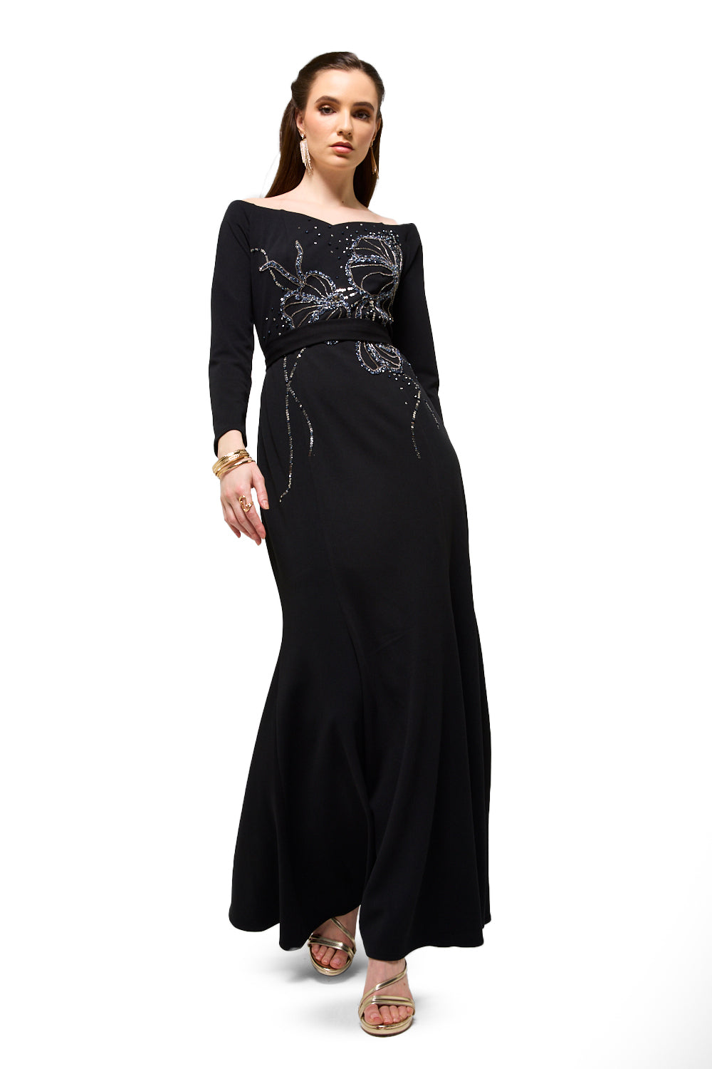 Beaded Floral Boat Neck Maxi Dress