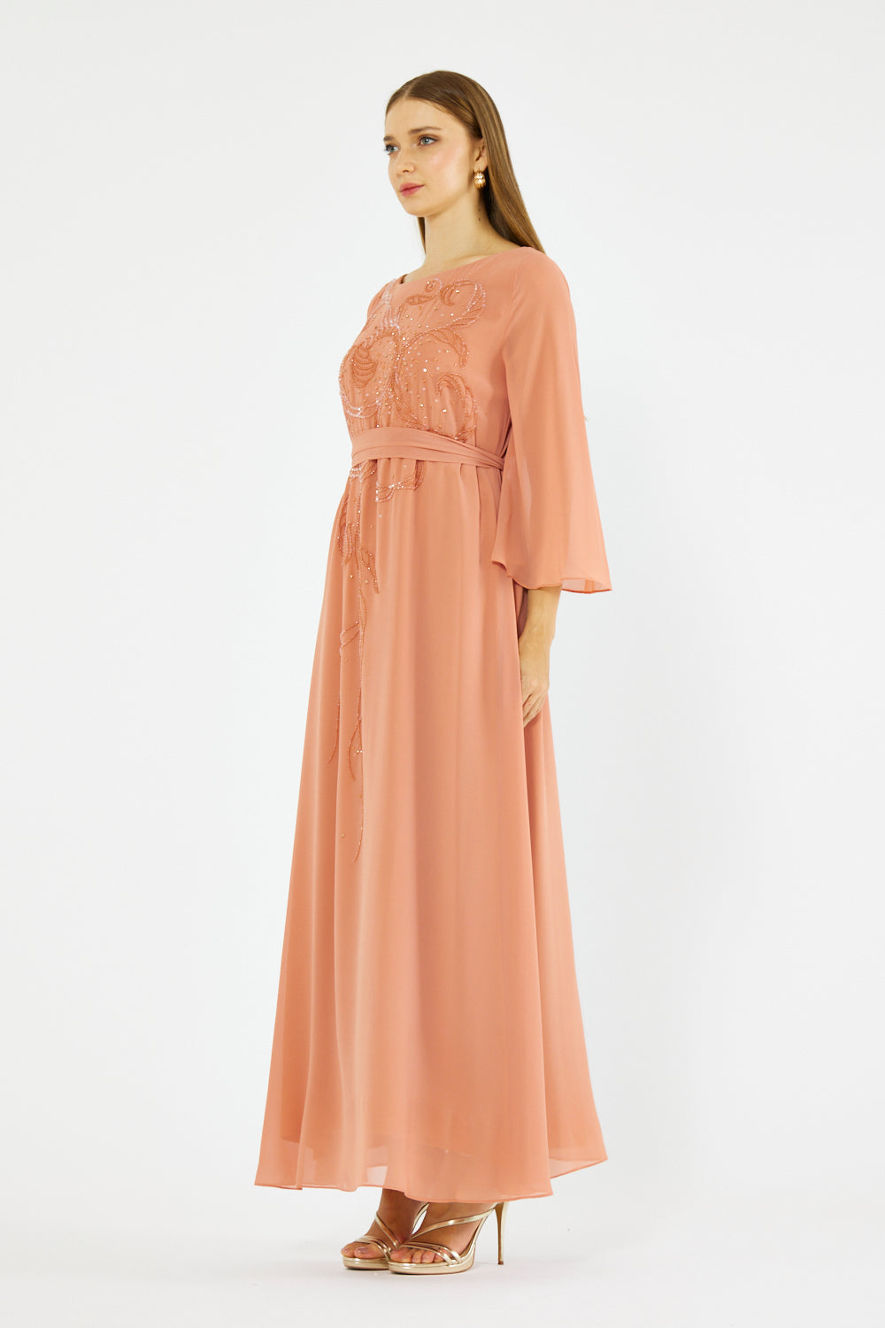 Embellished Draped Chiffon Gown