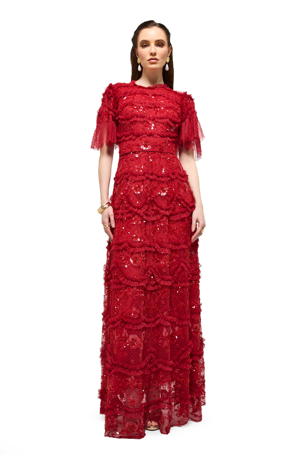 Sequin Fringe Lace Maxi Dress