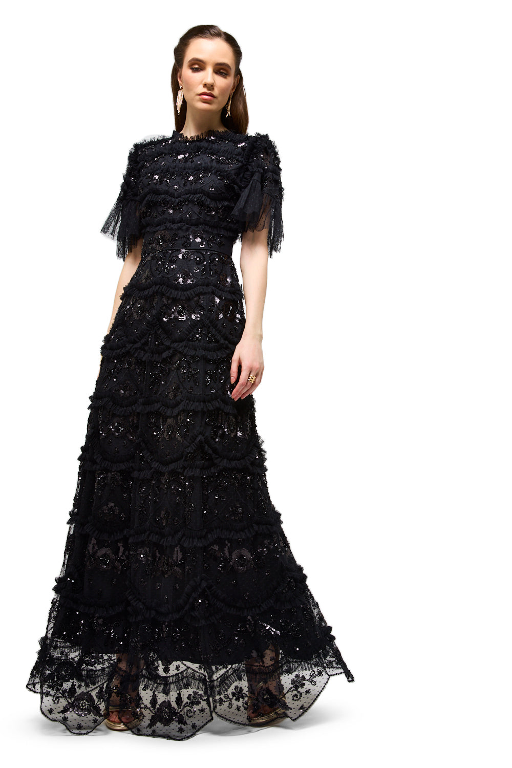 Sequin Fringe Lace Maxi Dress