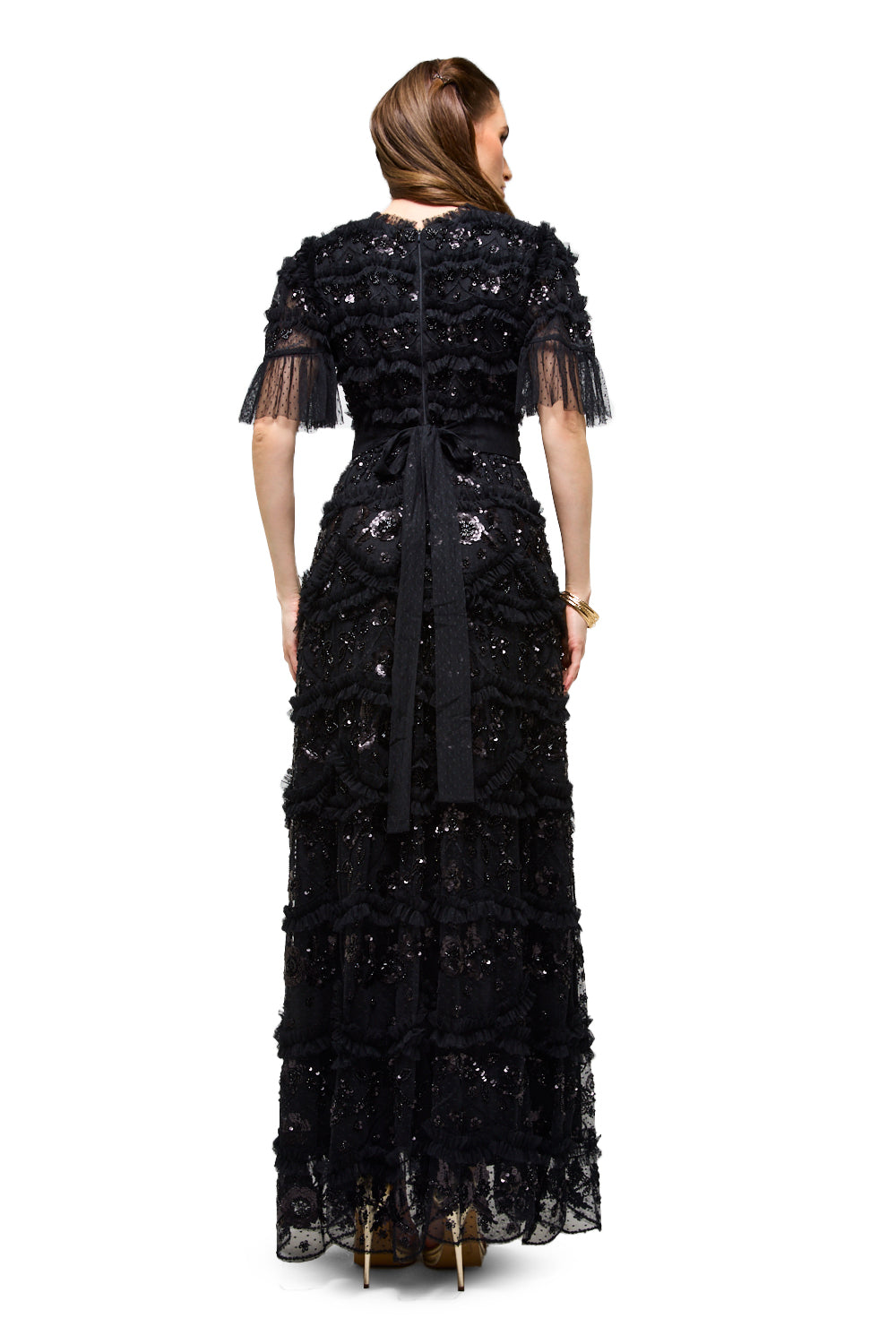 Sequin Fringe Lace Maxi Dress