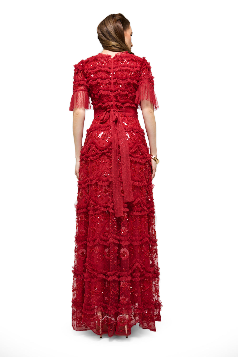 Sequin Fringe Lace Maxi Dress