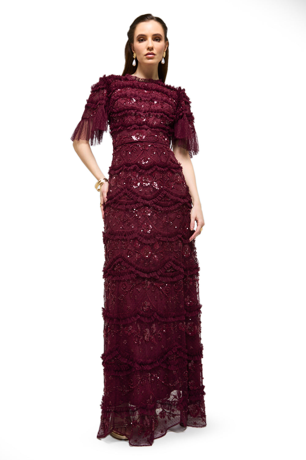 Sequin Fringe Lace Maxi Dress