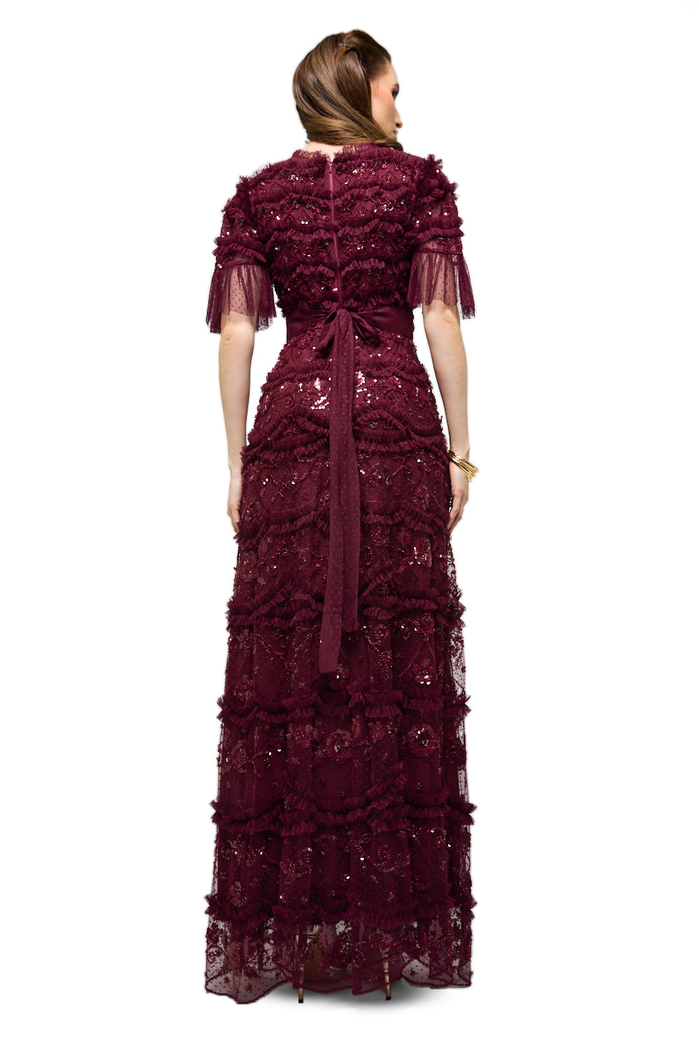 Sequin Fringe Lace Maxi Dress