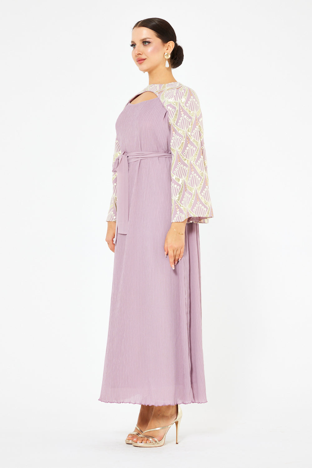 Embroidered Cape Sleeve Gown