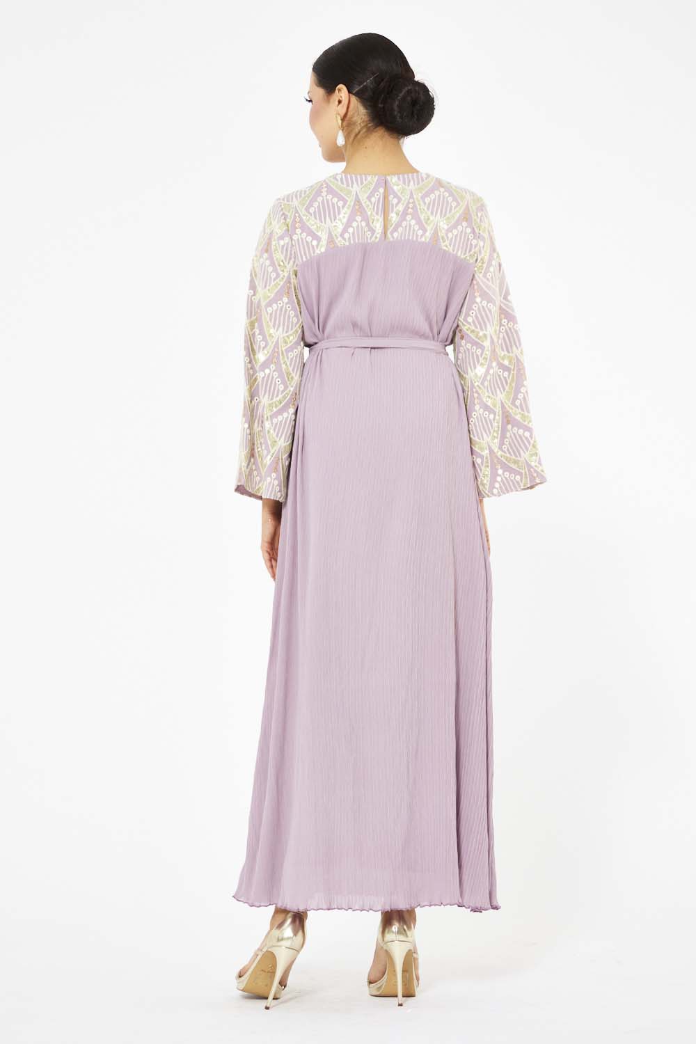 Embroidered Cape Sleeve Gown