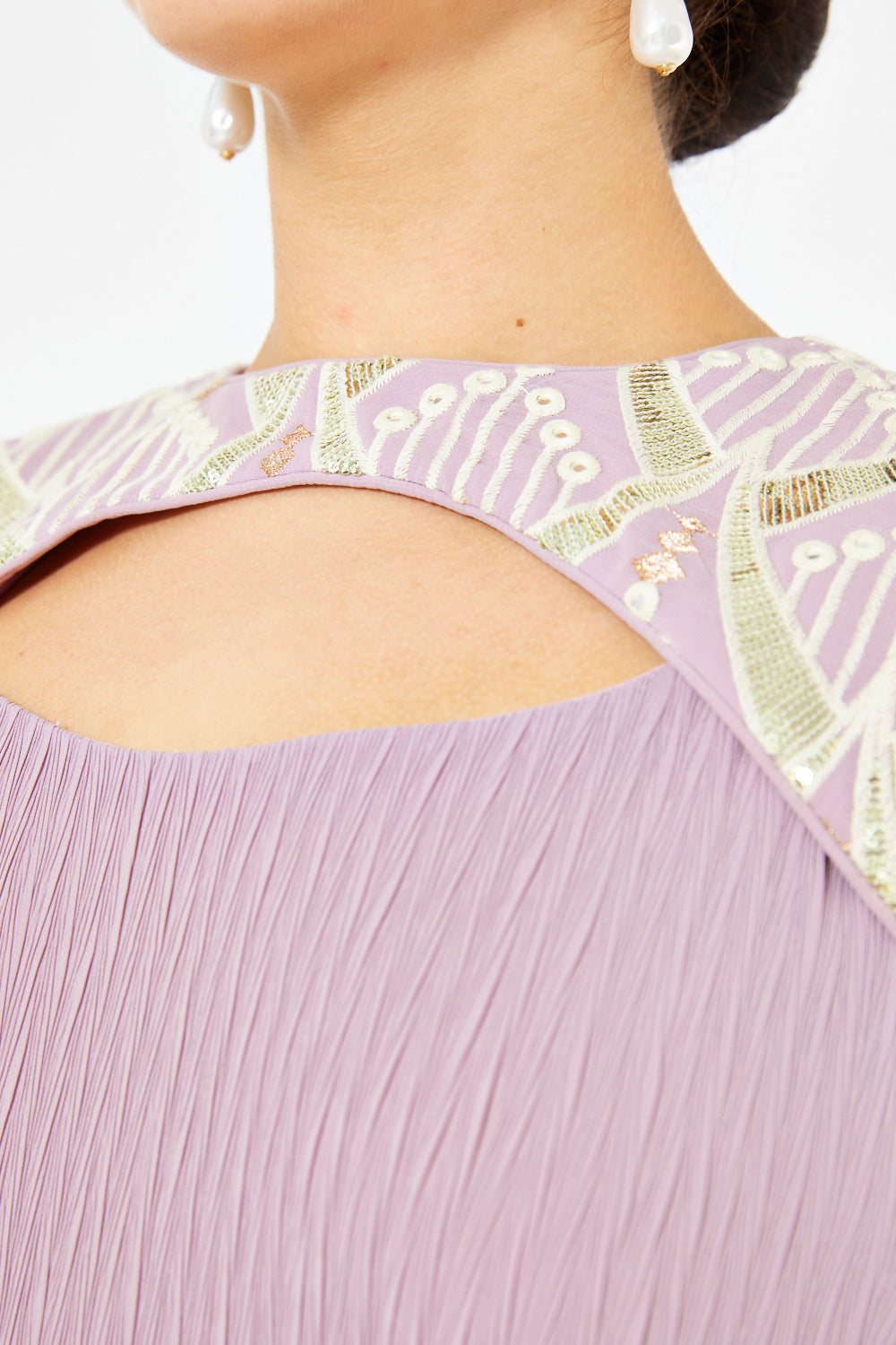 Embroidered Cape Sleeve Gown