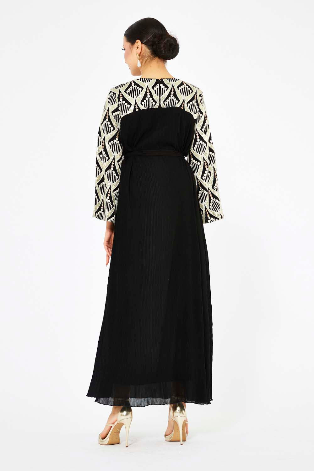 Embroidered Cape Sleeve Gown