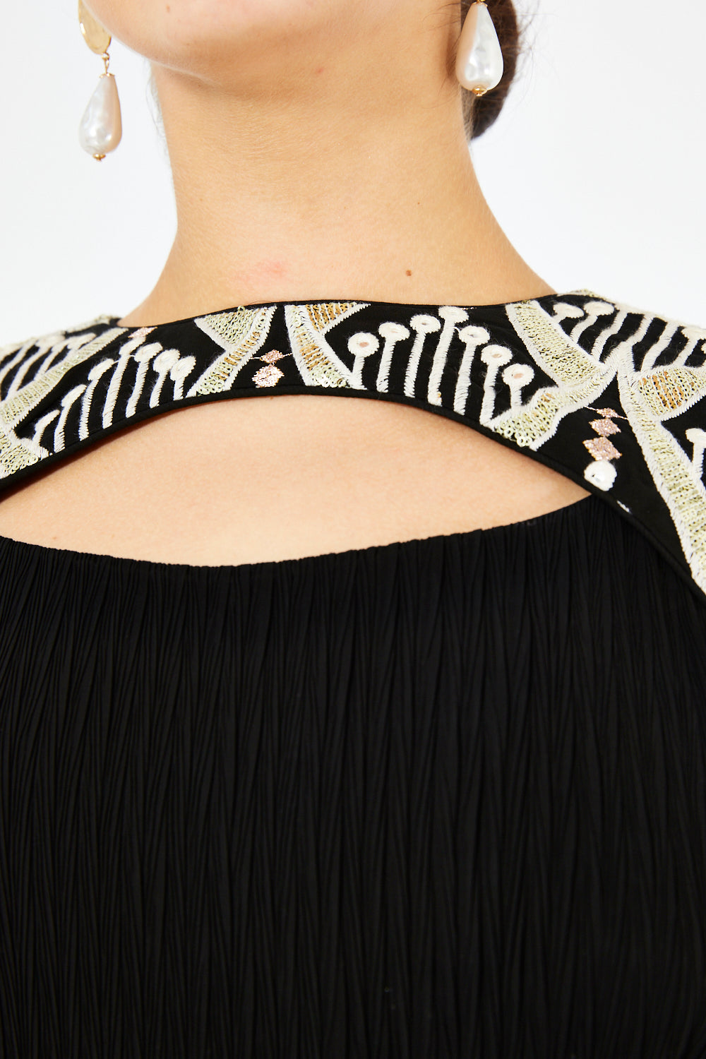 Embroidered Cape Sleeve Gown