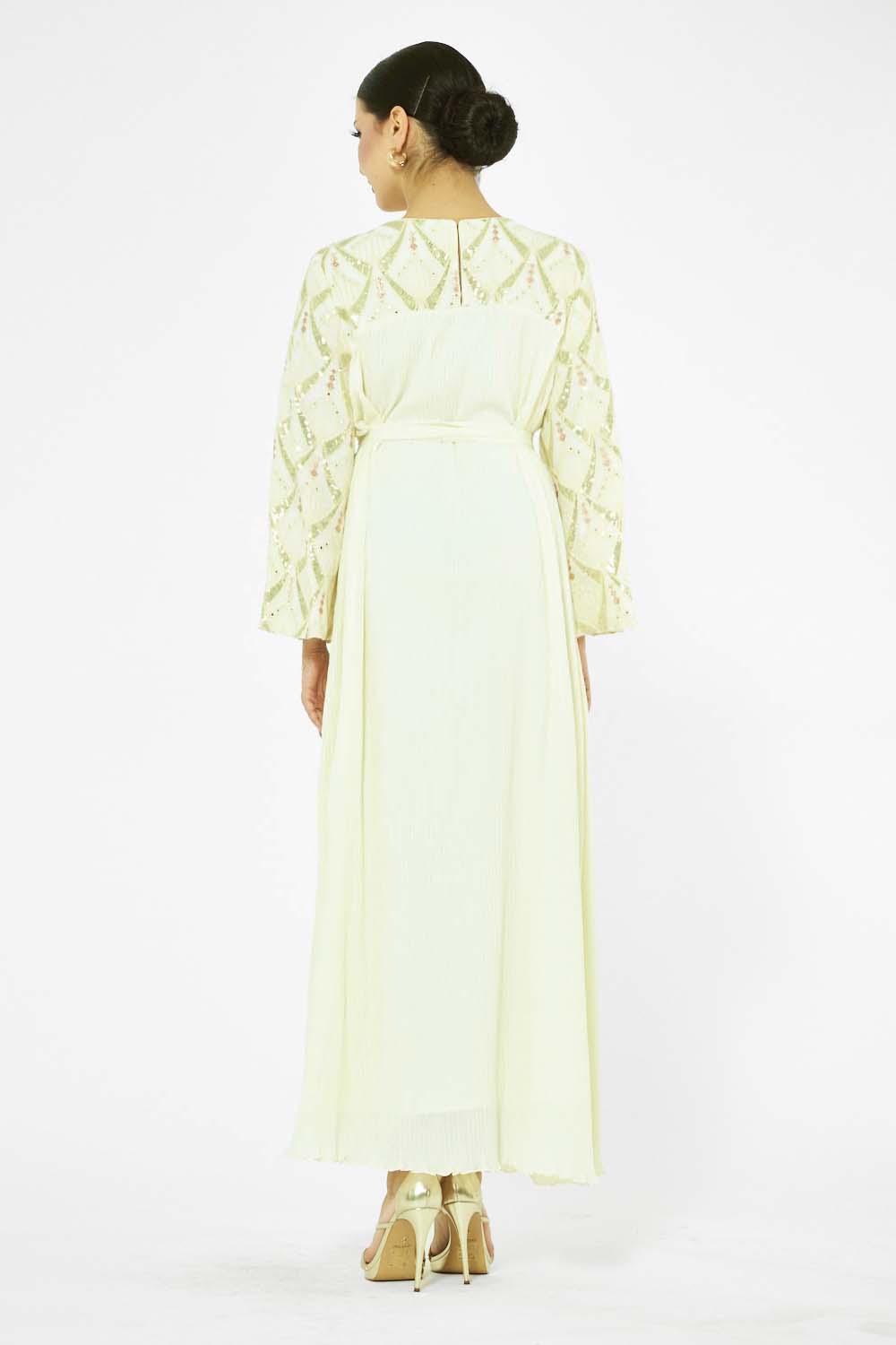 Embroidered Cape Sleeve Gown