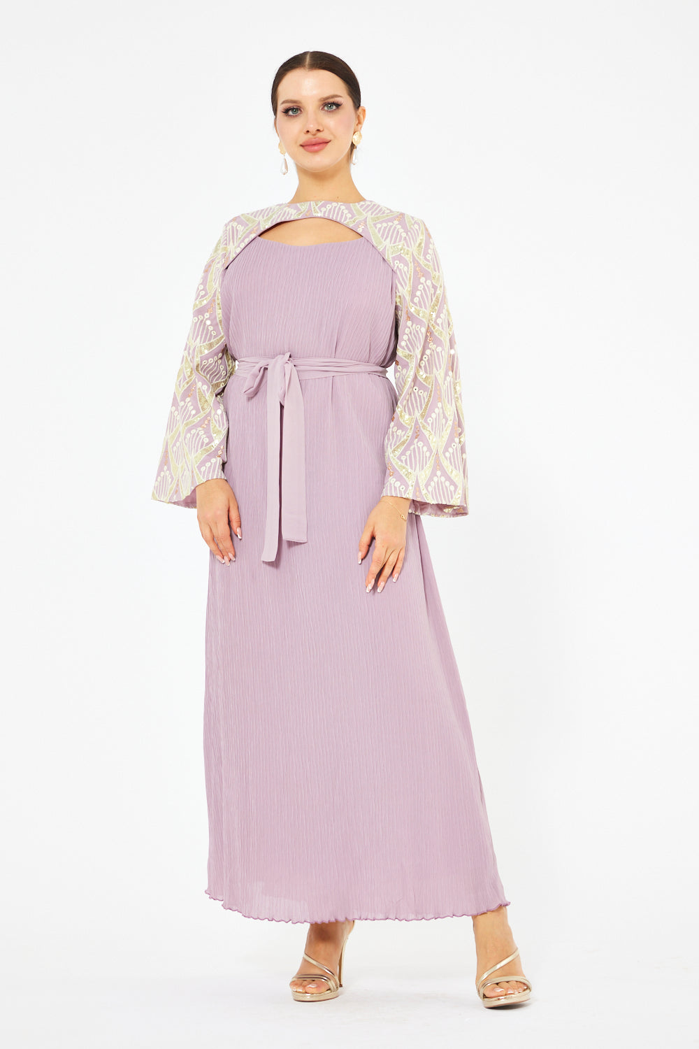 Embroidered Cape Sleeve Gown