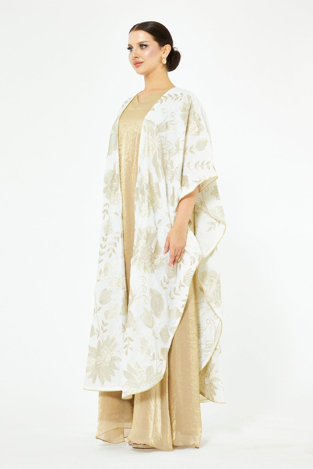 Gold Bloom Overlay Jalabiya Set