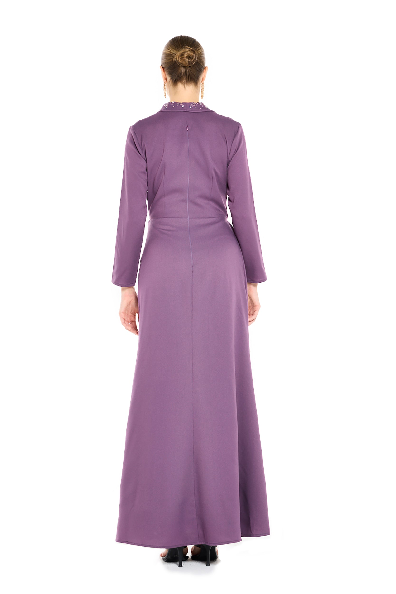 Embellished Wrap-Front Gown with Draped Waist Detail