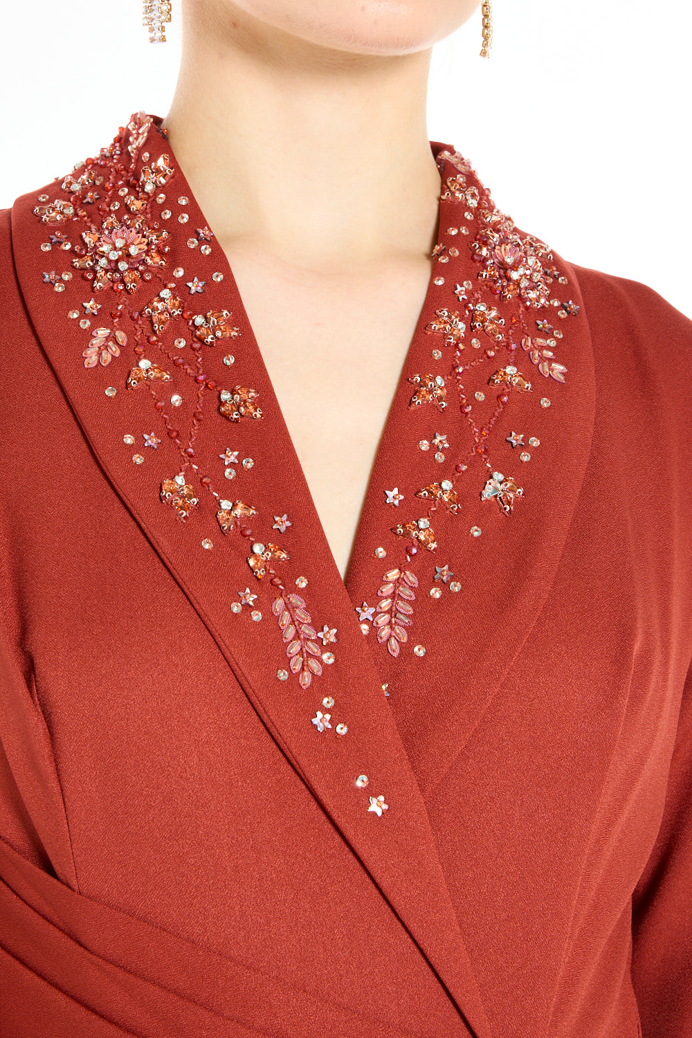 Embellished Wrap-Front Gown with Draped Waist Detail