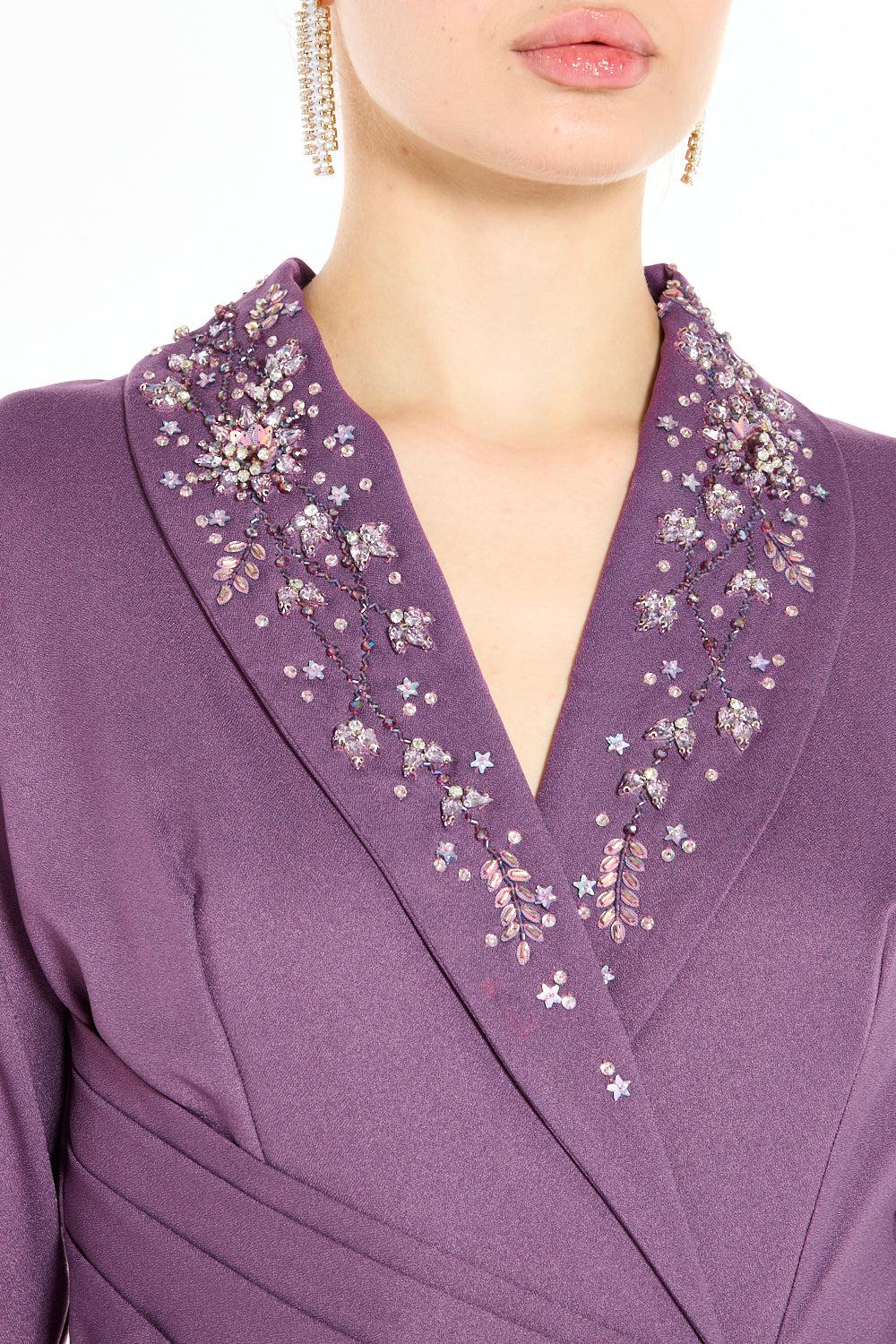 Embellished Wrap-Front Gown with Draped Waist Detail