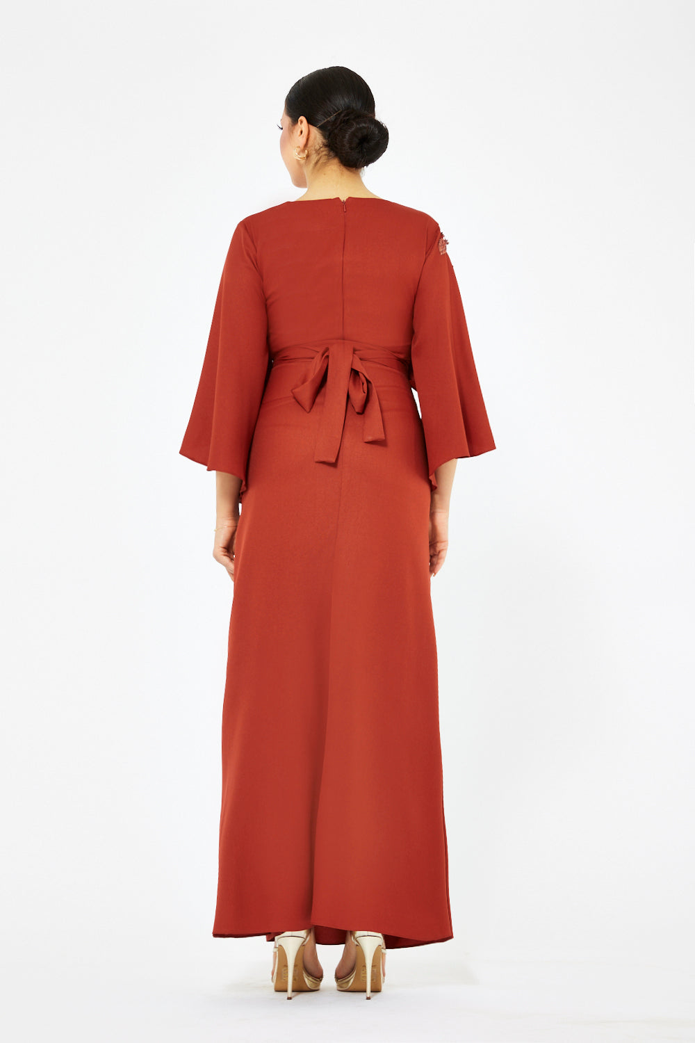 Floral Cascade Cape Sleeve Gown