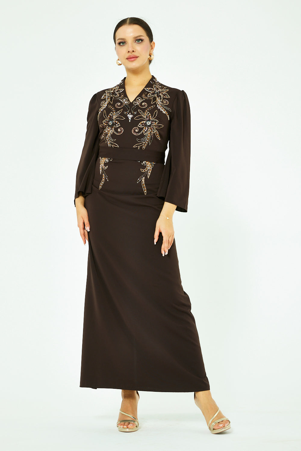 Baroque Embellished V-Neck Gown