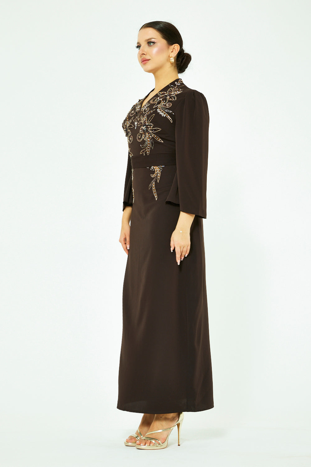 Baroque Embellished V-Neck Gown