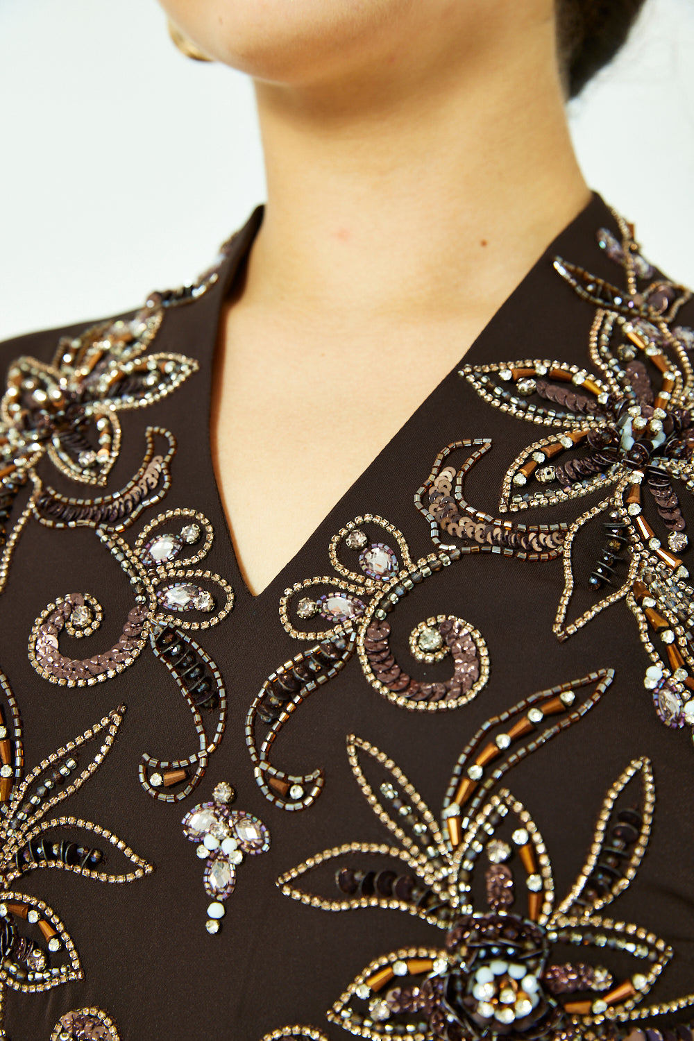 Baroque Embellished V-Neck Gown