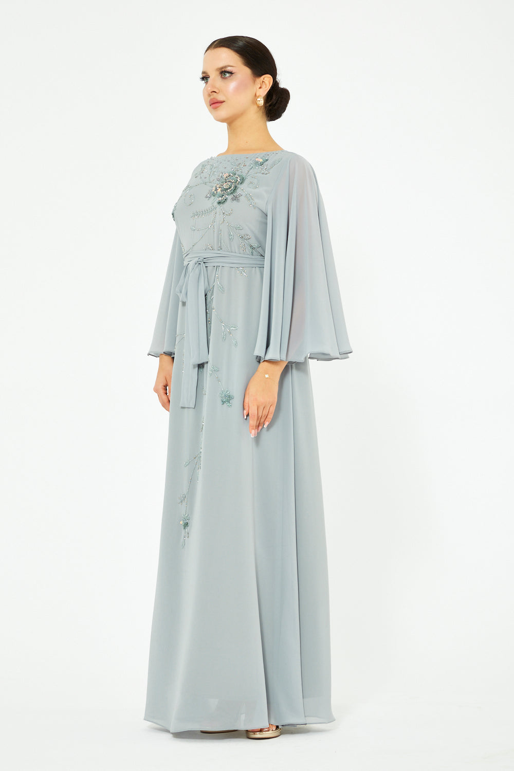 Rosevine Embroidered Tie-Waist Gown