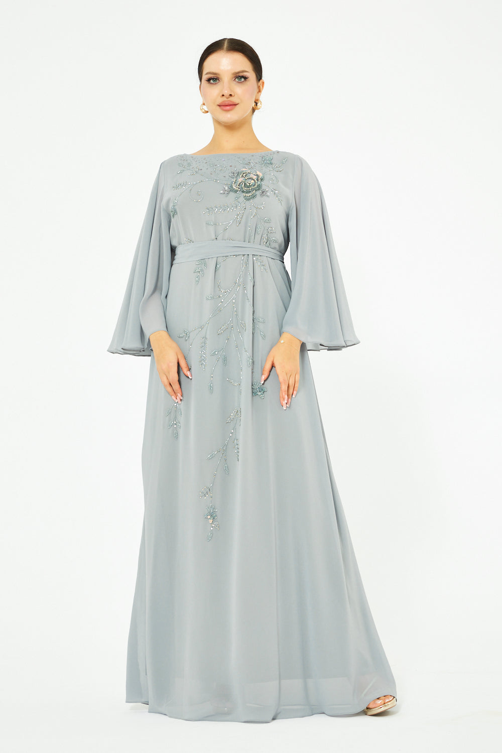 Rosevine Embroidered Tie-Waist Gown