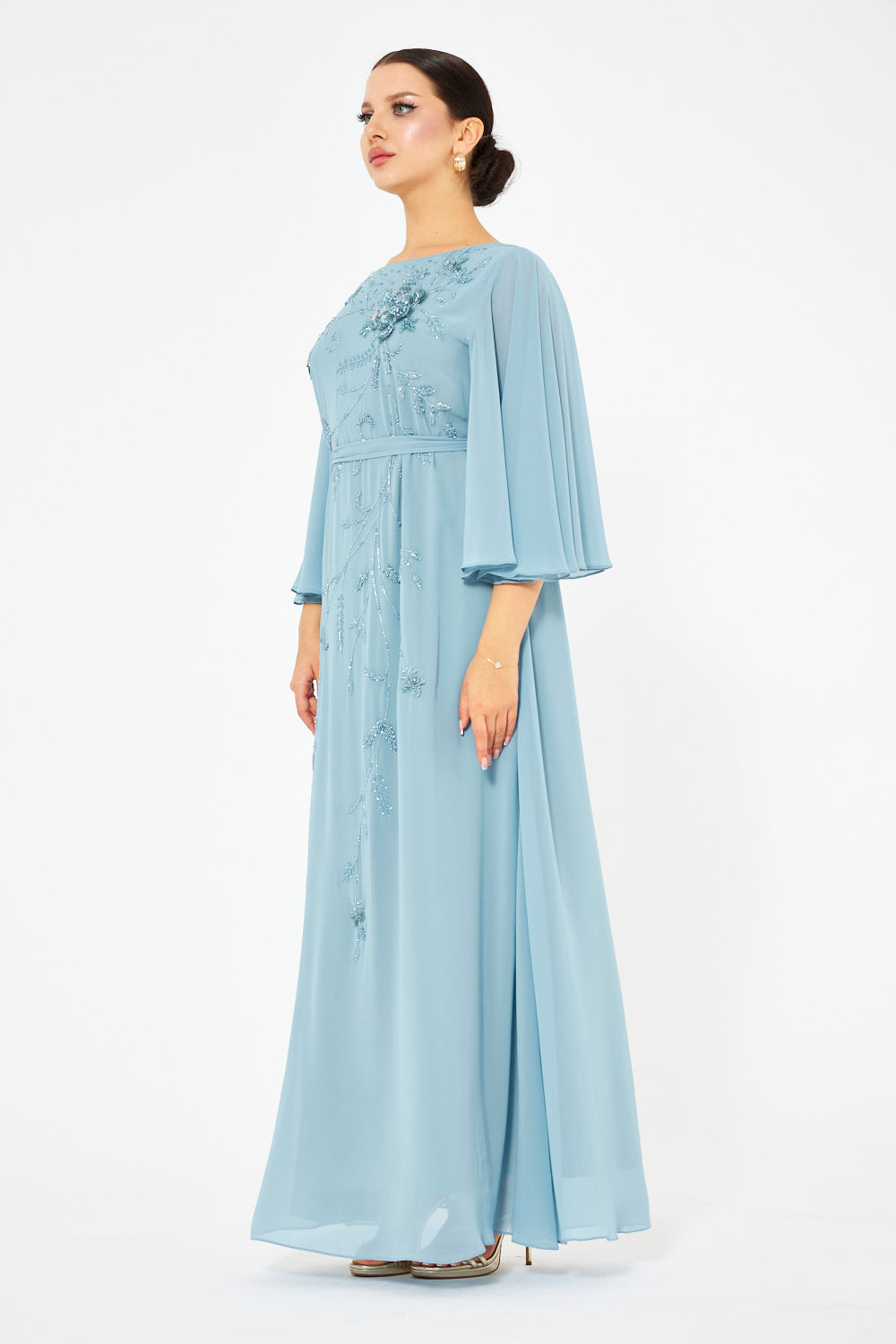 Rosevine Embroidered Tie-Waist Gown