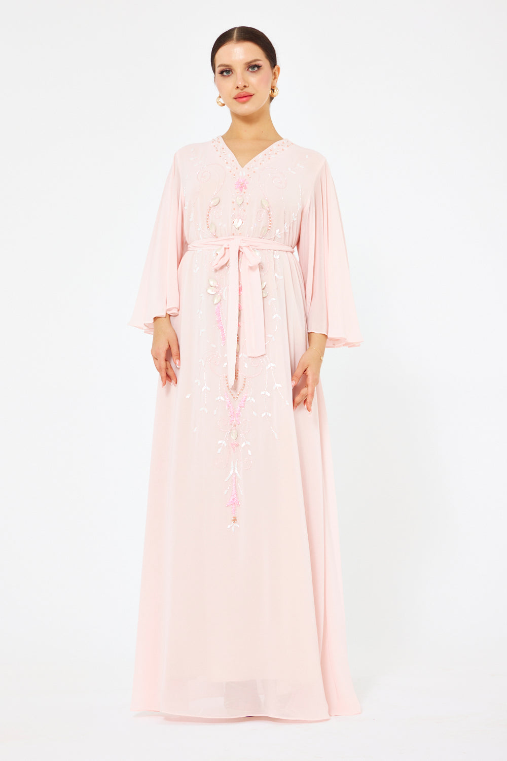 Blush Petal Embellished Cape Gown