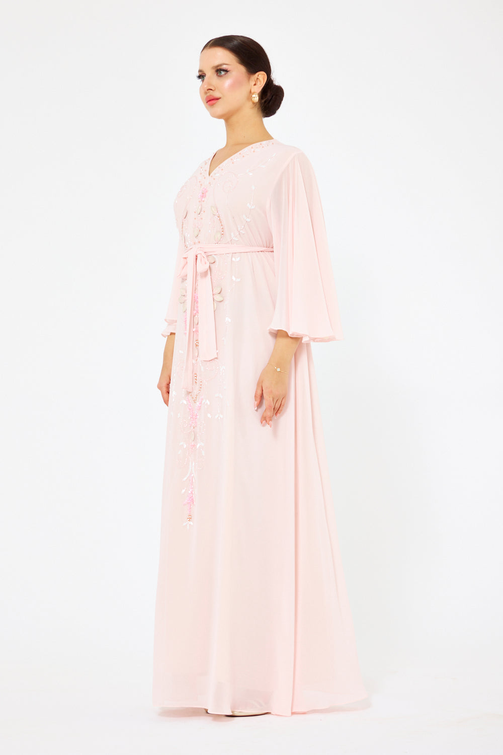 Blush Petal Embellished Cape Gown