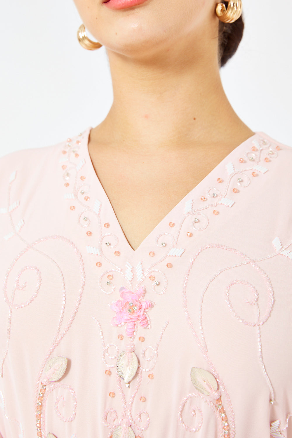 Blush Petal Embellished Cape Gown